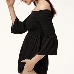 Aritzia Babaton Grantland Off Shoulder Smocked Blouse